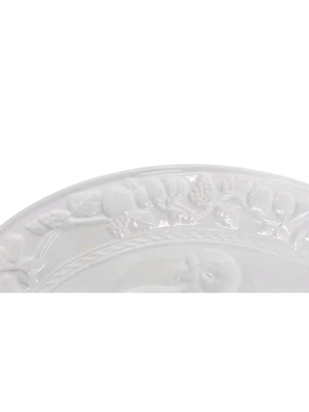 White Embossed Turkey Serving Platter Thanksgiving Harvest Ceramic Large w/ Box